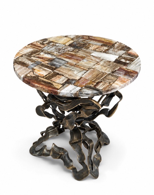Petrified wood steel base table