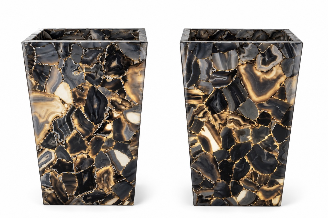 Semiprecious Blue Agate Light Pedestal Vanities